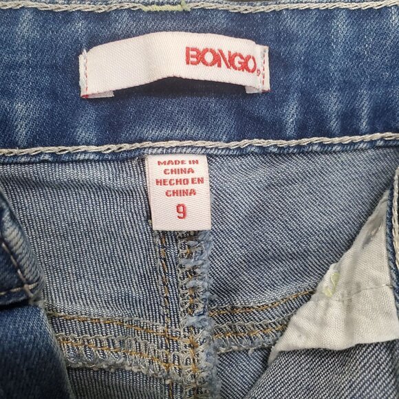 BONGO Womens Denim Shorts SZ Jr. 9 Medium Wash Raw Hem Distressed‎ Lace Y2K - Picture 3 of 8